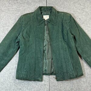 Comint Jacket Womens L Green Lined Genuine Leather Long Sleeve Full Zip Pockets